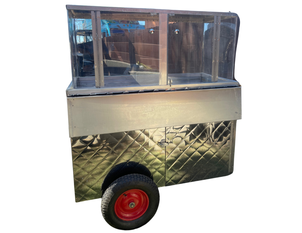 Stainless steel fruit cart.
